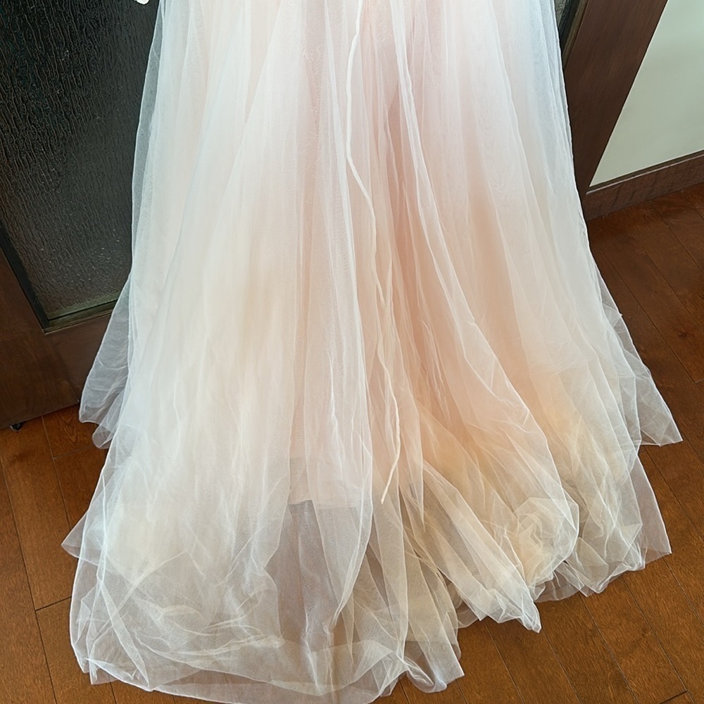Mac Duggal TULLE SHEER LONG SLEEVE CUT OUT LACE UP A LINE GOWN size 10 New $398 - Picture 14 of 15